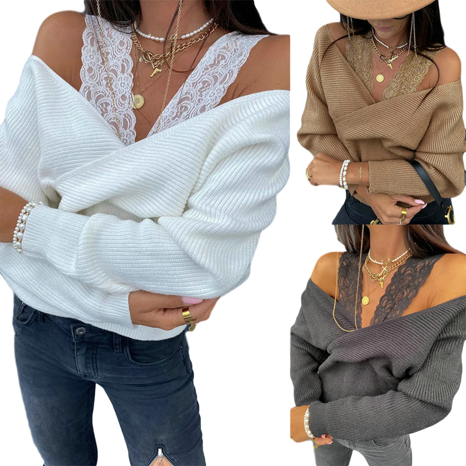 2020 Women Sweater Cold Shoulder Lace Patchwork Knitted Tops Long Sleeve V-neck Slim Club Fashion Casual Sexy Sweater
2020 Women Sweater Cold Shoulder Lace Patchwork Knitted Tops Long Sleeve V-neck Slim Club Fashion Casual Sexy Sweater
