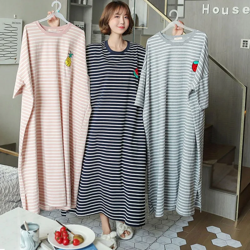 Women Striped Casual Nightdress Summer Short Sleeve Cartoon Fruit Print Loose Plus Size Nightgown Cute Girl Casual Sleepshirt
Women Striped Casual Nightdress Summer Short Sleeve Cartoon Fruit Print Loose Plus Size Nightgown Cute Girl Casual Sleepshirt
