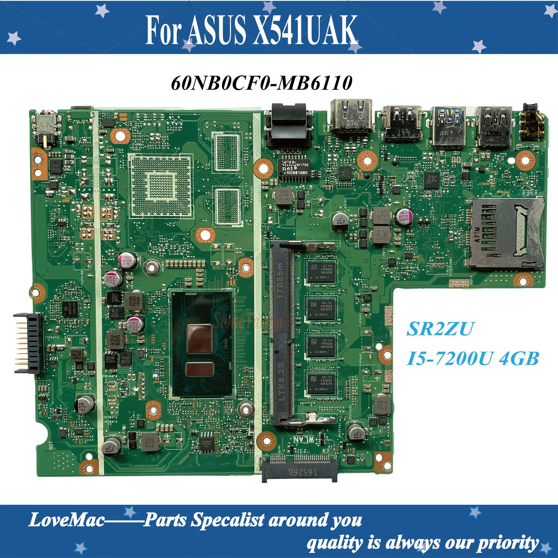 High quality 60NB0CF0-MB6110 For ASUS X541UAK Laptop Motherboard X541UVK REV2.0 Main Board SR2ZU I5-7200U 4GB 100% tested
High quality 60NB0CF0-MB6110 For ASUS X541UAK Laptop Motherboard X541UVK REV2.0 Main Board SR2ZU I5-7200U 4GB 100% tested