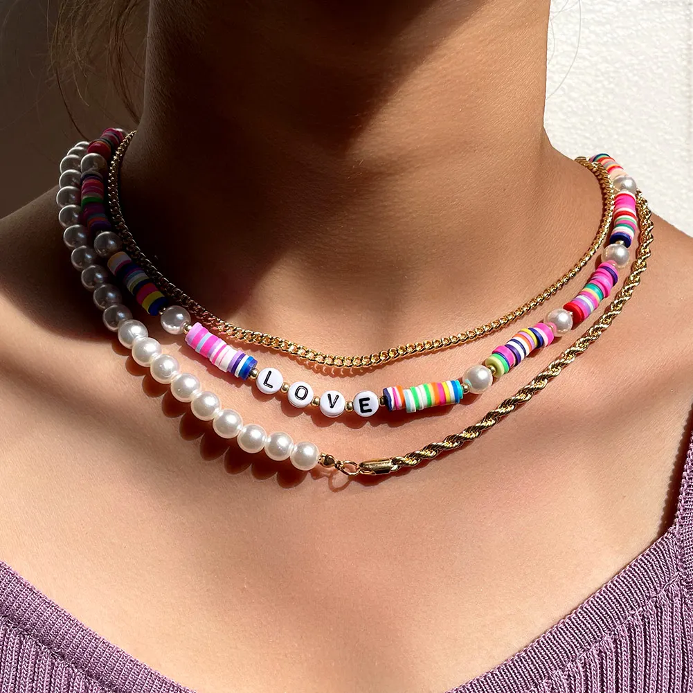 Boho Handmade Letter Love Clay Beaded Choker Necklace for Women Asymmetric Multilayer Pearl Metal Chain Necklace Trendy Jewelry
Boho Handmade Letter Love Clay Beaded Choker Necklace for Women Asymmetric Multilayer Pearl Metal Chain Necklace Trendy Jewelry