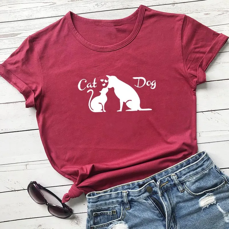 100% Pure Cotton Women T Shirt Cat Dog Printed Tshirt Ladies Short Sleeve Tee Shirt Women Female Tops Clothes Camisetas Mujer 
100% Pure Cotton Women T Shirt Cat Dog Printed Tshirt Ladies Short Sleeve Tee Shirt Women Female Tops Clothes Camisetas Mujer