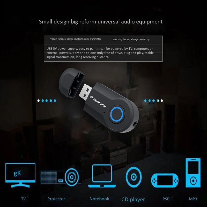 Bluetooth 5.0 Adapter Wireless Audio Bluetooth Transmitter Receiver for PC/TV/Car 3.5mm AUX Music RX Sender Adaptador 
Bluetooth 5.0 Adapter Wireless Audio Bluetooth Transmitter Receiver for PC/TV/Car 3.5mm AUX Music RX Sender Adaptador