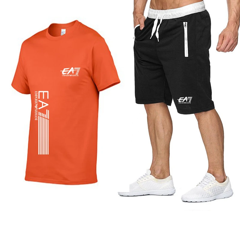 2021 Fashion New Casual Men's Printed Suit Men's Sports Suit Printed Men's Sports T-shirt Comfortable Shorts 2-piece Set