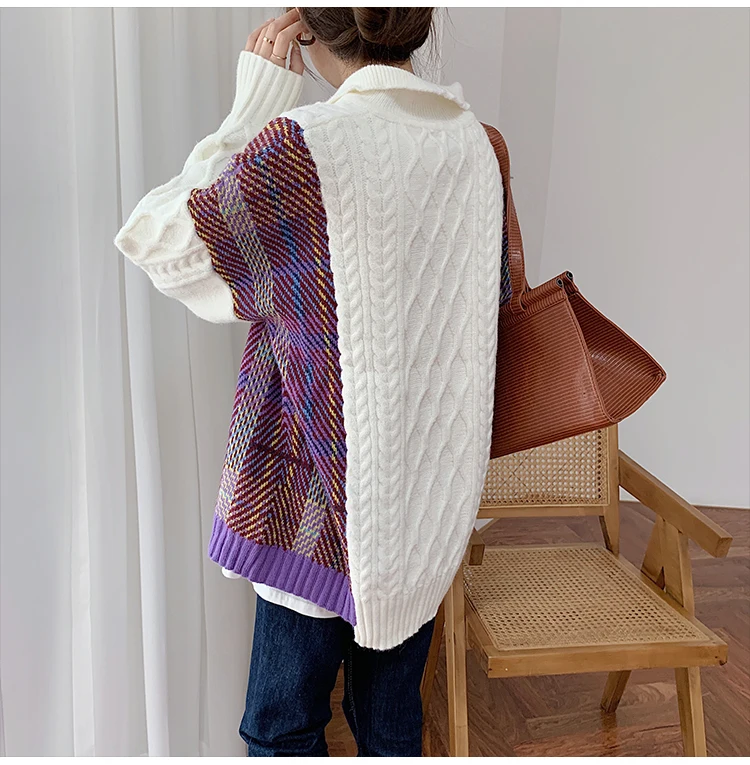 GRUIICEEN winter new turn down collar woman sweater fashion patchwork bump color vintage sweater knit pullovers
GRUIICEEN winter new turn down collar woman sweater fashion patchwork bump color vintage sweater knit pullovers
