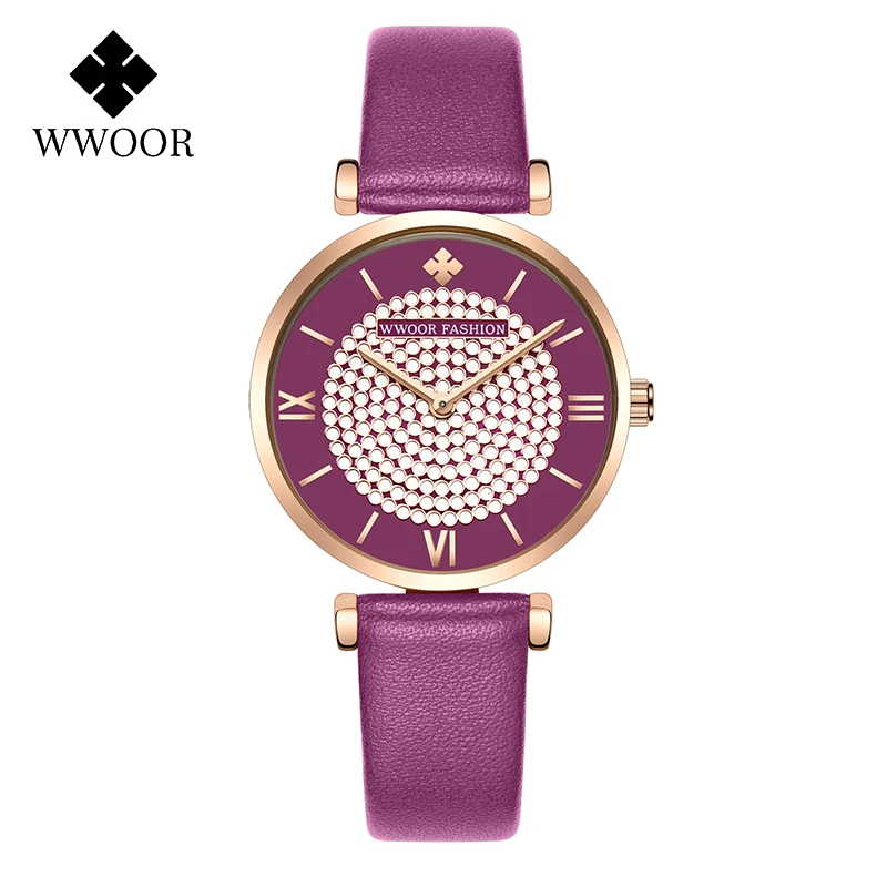 WWOOR Top Luxury Women Watches Hight Quality Purple Leather Watch Ladies Diamond Quartz Waterproof Wrist Watch Famale Clock 2021
WWOOR Top Luxury Women Watches Hight Quality Purple Leather Watch Ladies Diamond Quartz Waterproof Wrist Watch Famale Clock 2021