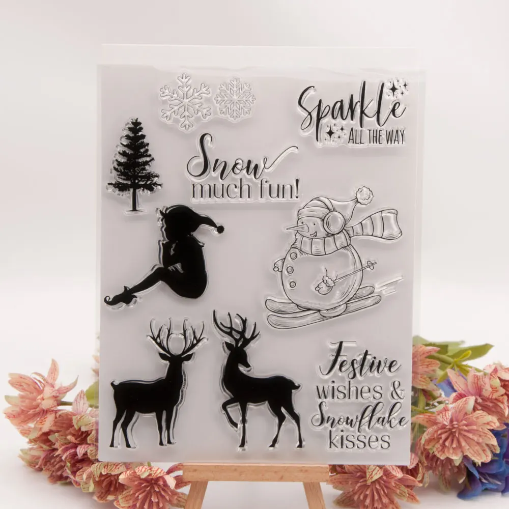 

Merry Christmas Elk Rubber Clear Stamp for Card Making Decoration and Scrampbooking