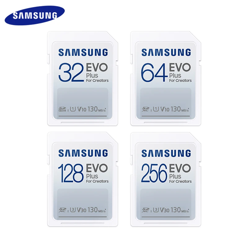

Samsung EVO Plus SD Card For Creators 128GB 256GB U3 V30 Transfer Speed up to 130 MB/S Class 10 32GB 64GB U1 V10 Memory Card