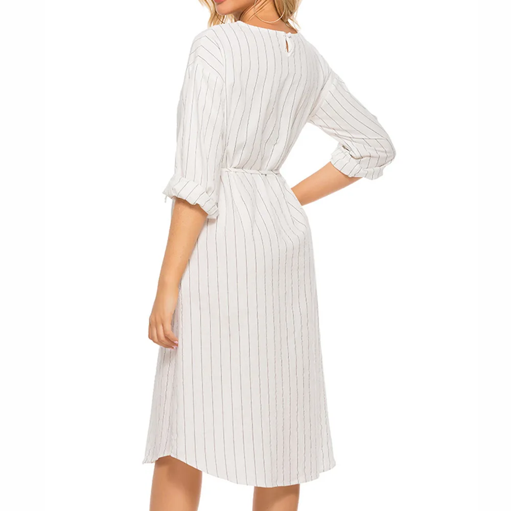 Western Style Ladies Dresses Spring Autumn Fashion Temperament Loose Casual Simple Bandage Stripe Round Neck Long Sleeve 2021
Western Style Ladies Dresses Spring Autumn Fashion Temperament Loose Casual Simple Bandage Stripe Round Neck Long Sleeve 2021