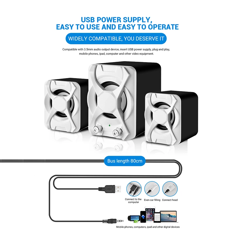 K2 USB + AUX Wired Computer Subwoofer Speakers 5W+3W*2 Set Soundbar Bass Reinforcement Stereo 2.1 Speakers for PC Phone Soundbar
K2 USB + AUX Wired Computer Subwoofer Speakers 5W+3W*2 Set Soundbar Bass Reinforcement Stereo 2.1 Speakers for PC Phone Soundbar