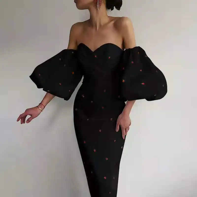 Exaggerated Big Lantern Sleeve Banquet Evening Dress, Strawberry Print Wrapped Chest High Waist Midi Skirt Women A333
Exaggerated Big Lantern Sleeve Banquet Evening Dress, Strawberry Print Wrapped Chest High Waist Midi Skirt Women A333