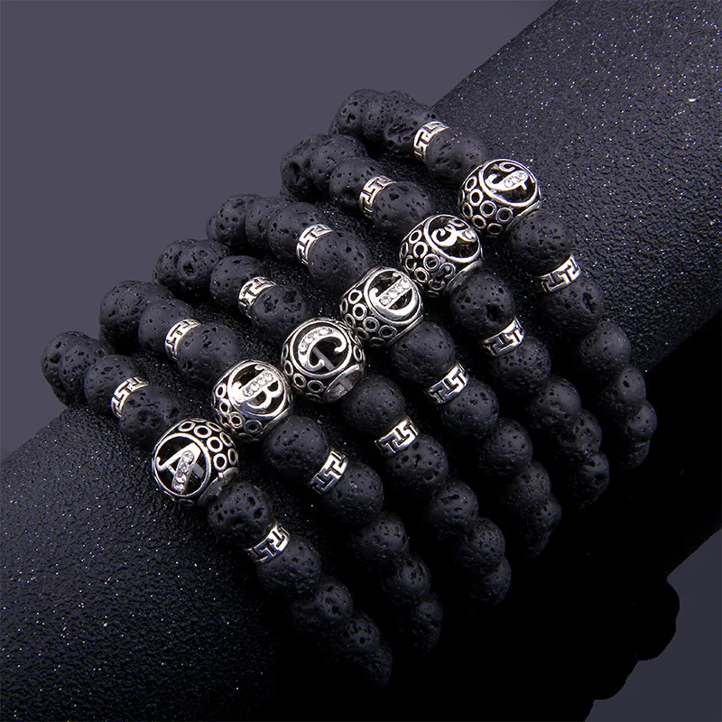Natural Lava Stone 26 Letters Inlay Zircon Bracelet or Women Men Couple Jewelry Name Friendship Initial Bead Bracelet Jewelry 
Natural Lava Stone 26 Letters Inlay Zircon Bracelet or Women Men Couple Jewelry Name Friendship Initial Bead Bracelet Jewelry