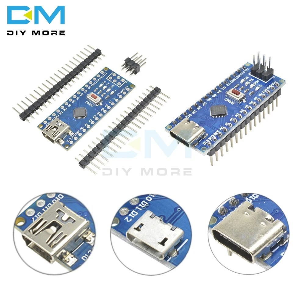 

Mini USB/Micro USB/Type-C Adapter CH340 Nano V3.0 ATMEGA328P-MU ATMEGA328 Microcontroller Module Development Board for Arduino
