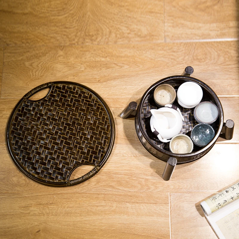 

Чайный поднос, тарелка, японский чайный сервиз ручной работы, бамбуковый Плетеный чайный набор, лаковый Китайский кунг-фу чайный столик
