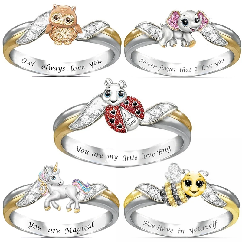 Fashion Cute Animal Rings for Women Love Letters Anillos Colorful Crystal Bee Owl Elephant Unicorn Ladybug Ring Men Punk Jewelry
Fashion Cute Animal Rings for Women Love Letters Anillos Colorful Crystal Bee Owl Elephant Unicorn Ladybug Ring Men Punk Jewelry