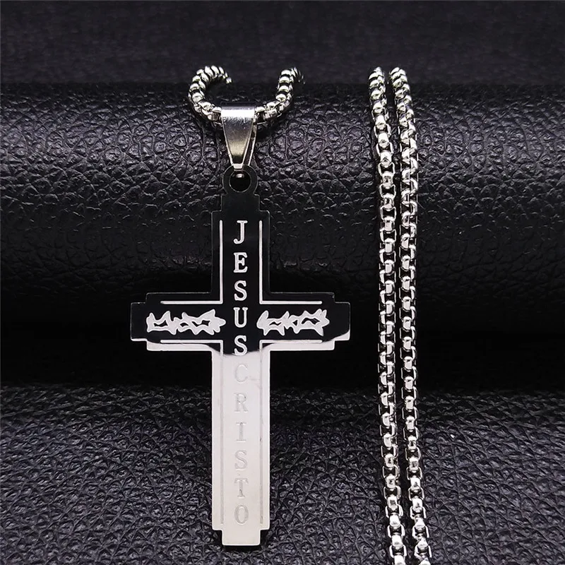 

Stainless Steel Pendant Necklace Women/Men Silver Color Catholicism Cross Necklace Jewelry joyeria acero inoxidable NXS05
