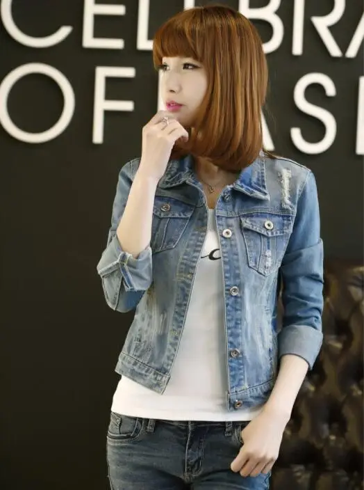 Spring and autumn new denim jacket women's long-sleeved jacket short paragraph Slim hole on the clothes large size
Spring and autumn new denim jacket women's long-sleeved jacket short paragraph Slim hole on the clothes large size