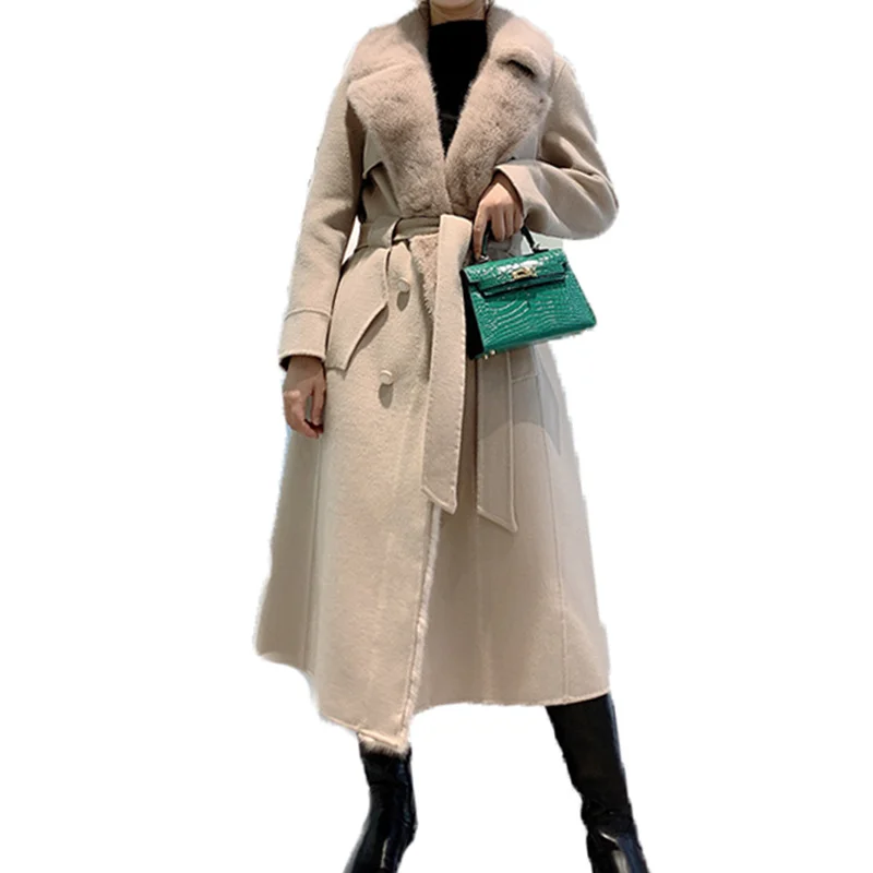 SHZQ Female Real Sheep Wool Fur Coat Women Winter Long Jacket with Real Mink Fur Collar Slim Belt Luxury Cashmere Woolen Outwear
SHZQ Female Real Sheep Wool Fur Coat Women Winter Long Jacket with Real Mink Fur Collar Slim Belt Luxury Cashmere Woolen Outwear