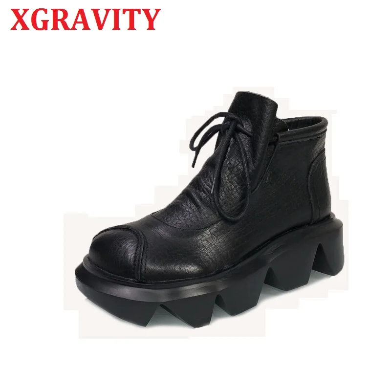 XGRAVITY Hand-made Vintage Thick Sole Platform Shoes Cow Leather Boots Women Casual Footwear Ladies Fashion Boots Girl Shoe S126
XGRAVITY Hand-made Vintage Thick Sole Platform Shoes Cow Leather Boots Women Casual Footwear Ladies Fashion Boots Girl Shoe S126