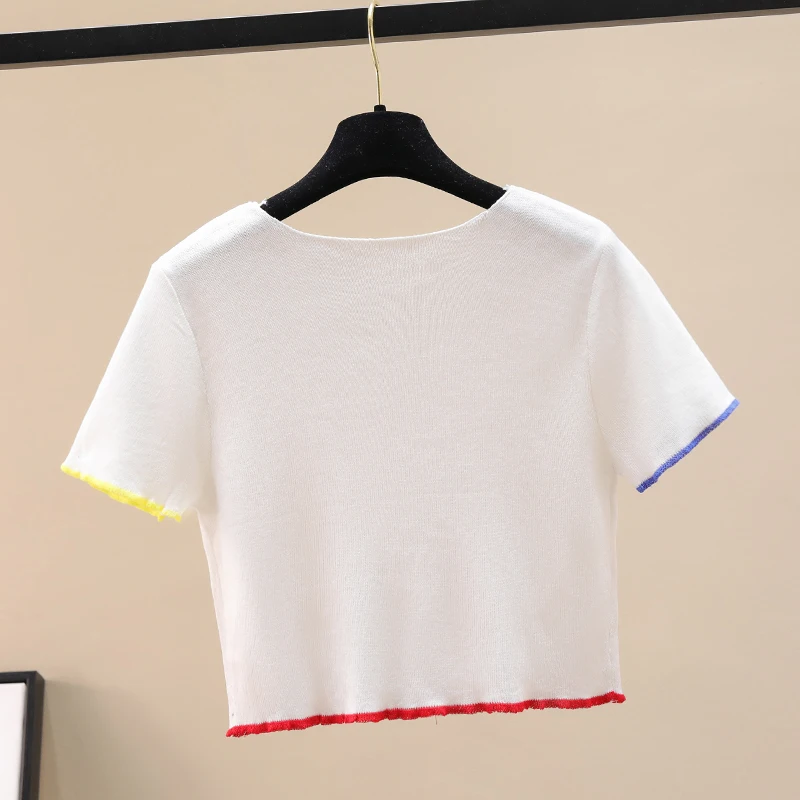 Knitted Women Casual Korean Style Short Sleeve Loose Cropped Jacket Cardigan Thin T Shirt Summer Fashion Simple Temperament Tops
Knitted Women Casual Korean Style Short Sleeve Loose Cropped Jacket Cardigan Thin T Shirt Summer Fashion Simple Temperament Tops