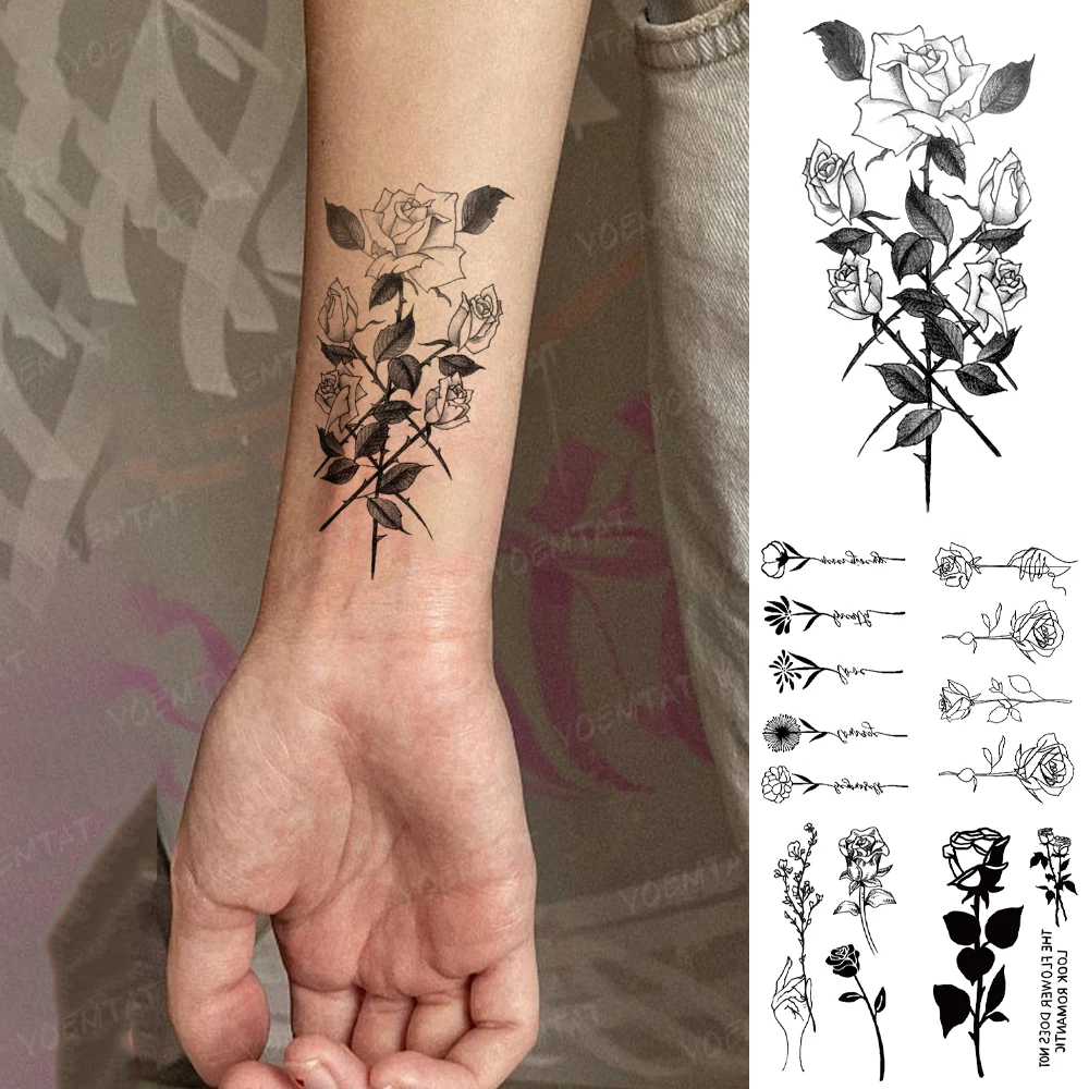 Waterproof Temporary Tattoo Stickers Thorny Rose Henna Wrist Sexy Flower Flash Tattoo Woman Girl Man Flash Tatto Line Fake Tatoo
Waterproof Temporary Tattoo Stickers Thorny Rose Henna Wrist Sexy Flower Flash Tattoo Woman Girl Man Flash Tatto Line Fake Tatoo