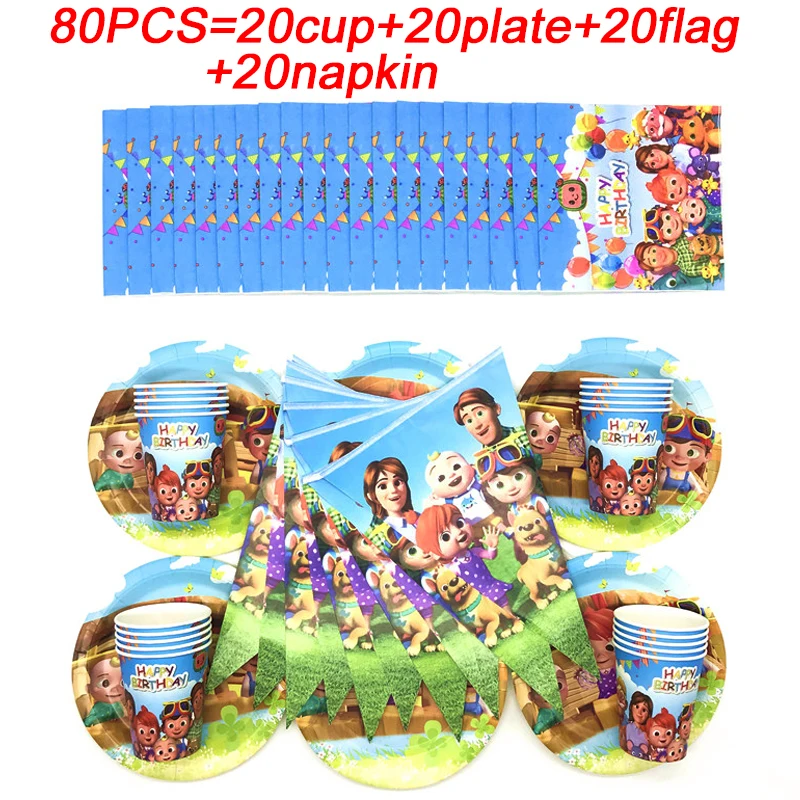 Cocomelon Birthday Party Decor Flags Disposable Tableware Kit Family Party Cups Plates Napkin Kids Birthday Party Supplies 80PCS
Cocomelon Birthday Party Decor Flags Disposable Tableware Kit Family Party Cups Plates Napkin Kids Birthday Party Supplies 80PCS