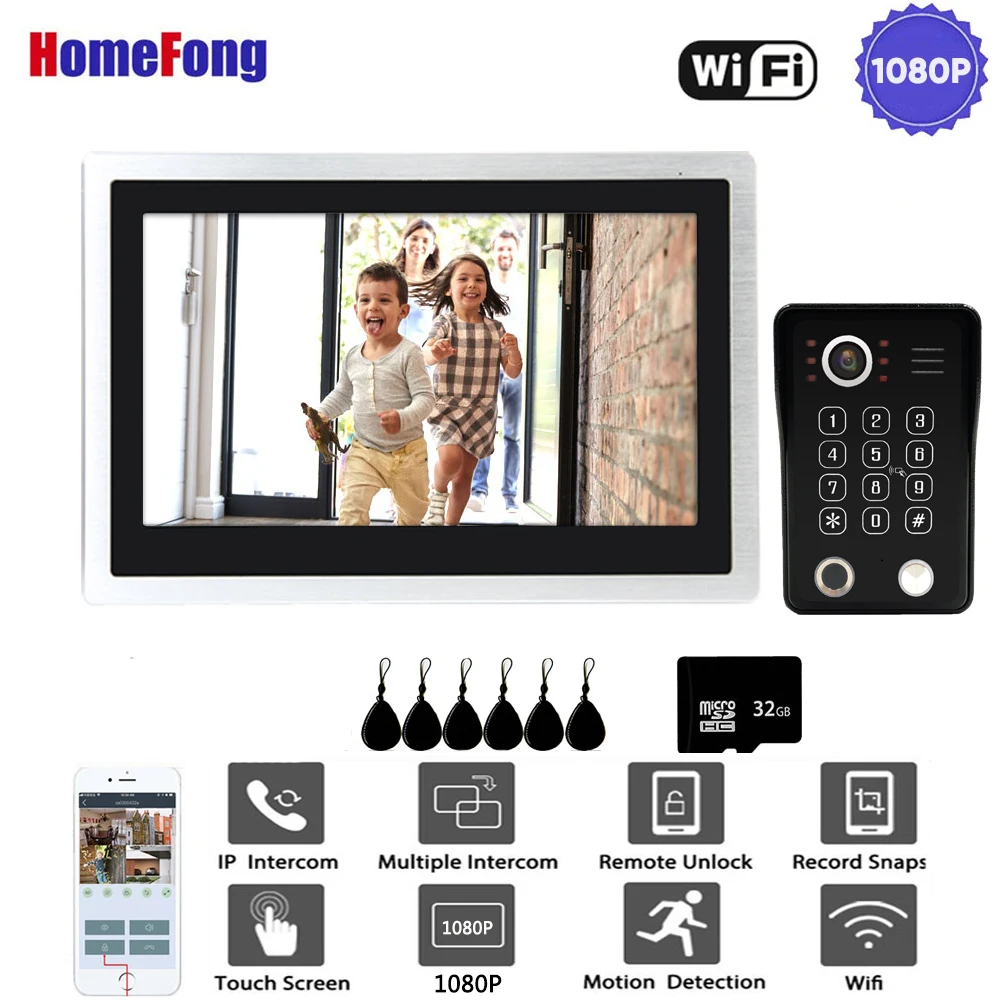 

HomeFong WiFi Intercom for Home Wireless Video Door Phone 1080P Fingerprint Doorbell Unlock 10 Inch Touch Screen Monitor Record