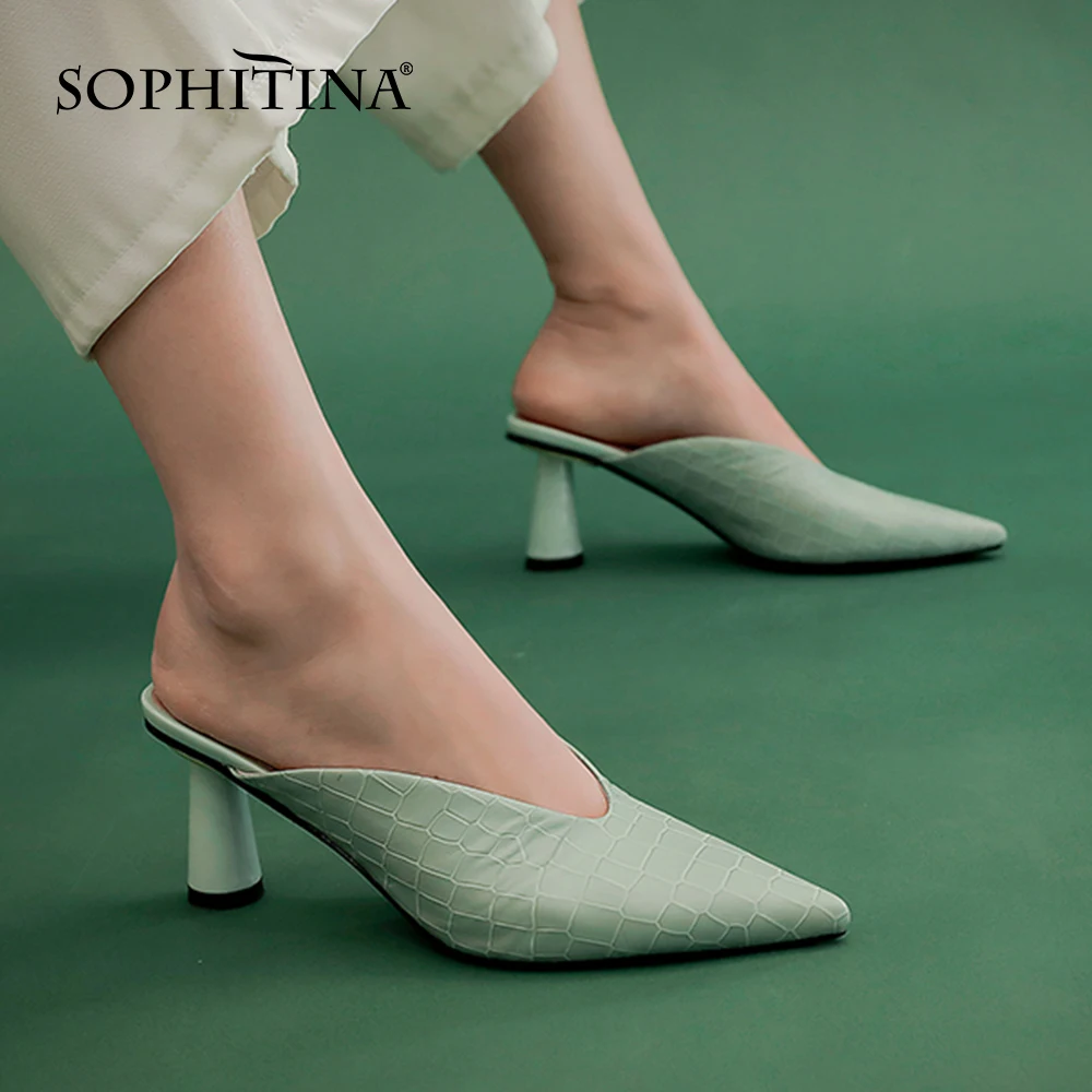 Женские шлепанцы SOPHITINA, тисненый кожаный носок, заостренный носок, высокий каблук, летняя повседневная обувь ручной работы, WO152
Женские шлепанцы SOPHITINA, тисненый кожаный носок, заостренный носок, высокий каблук, летняя повседневная обувь ручной работы, WO152