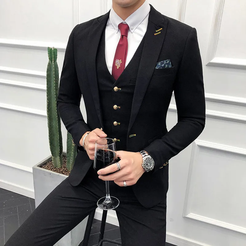 ( Jackets + Vest + Pants ) Mens Fashion Boutique Solid Color Groom Wedding Dress Suit 3 Piece Set / Male Formal Business Suits
( Jackets + Vest + Pants ) Mens Fashion Boutique Solid Color Groom Wedding Dress Suit 3 Piece Set / Male Formal Business Suits