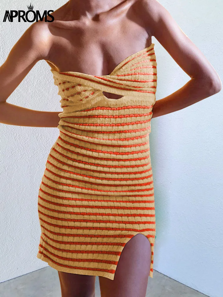 Aproms Elegant Bright Striped Knit Tube Dress Summer Sexy Strapless Bodycon Stretch Mini Dresses for Women Soft Sundresses 2022
Aproms Elegant Bright Striped Knit Tube Dress Summer Sexy Strapless Bodycon Stretch Mini Dresses for Women Soft Sundresses 2022