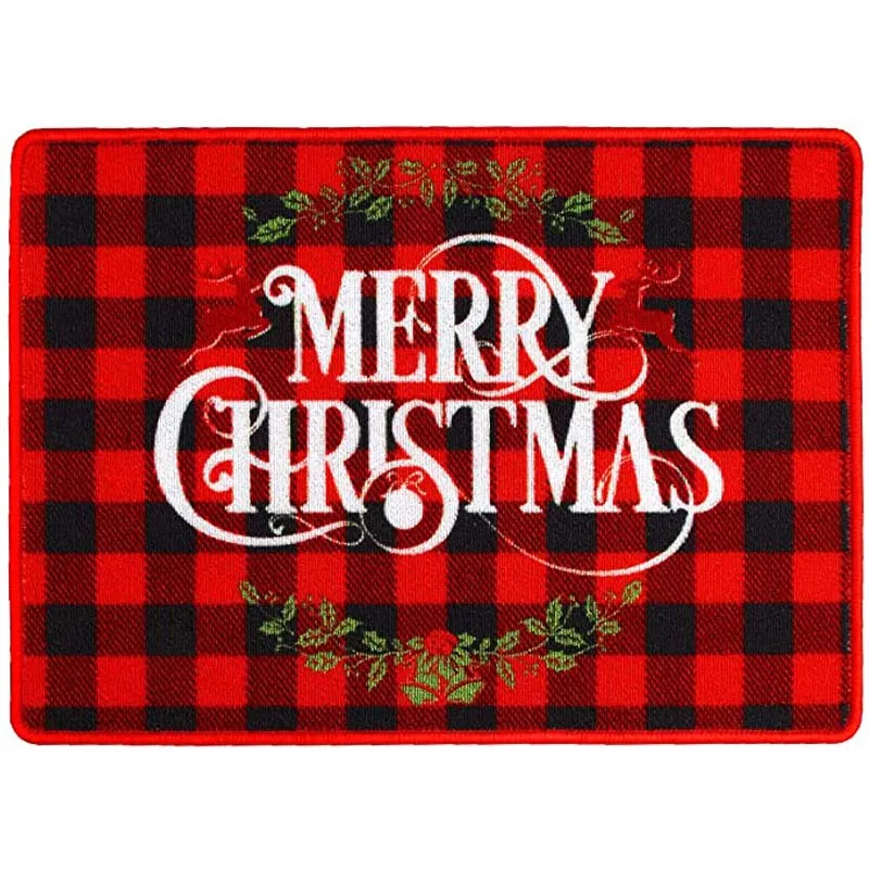 

Merry Christmas Door Mats Non-Skid Christmas Buffalo Plaid Rugs Xmas Holiday Welcome Floor Mats Indoor Welcome Doormat