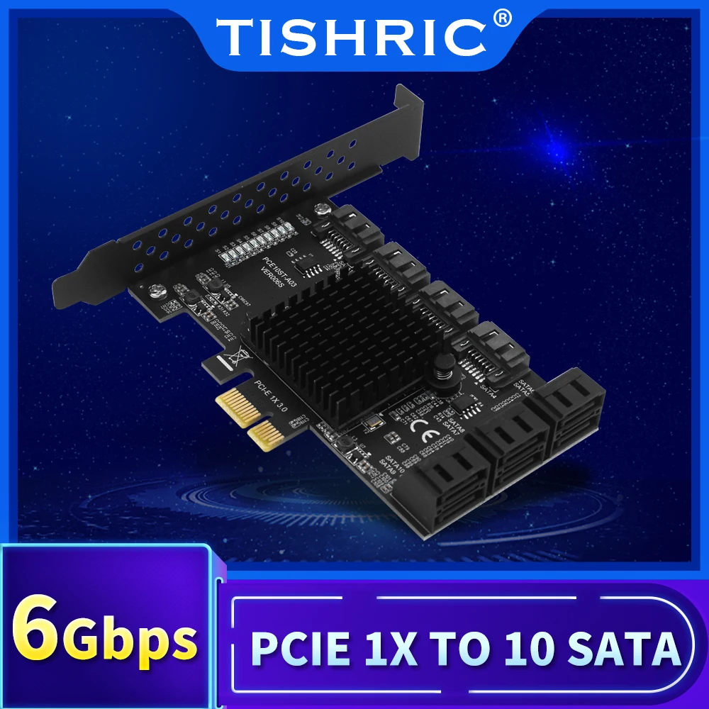 TISHRIC 6Gbps SATA PCIE 1X Adapter 2/4/6/10 Ports SATA3.0 Controller PCI to Sata Riser Expansion Card SSD Bit Add On Cards | Компьютеры и