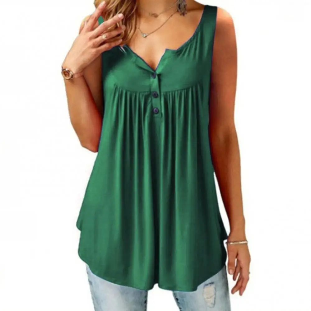 Summer Women Casual Solid Color Buttons Pleated Loose Sleeveless Vest Top Vest
Summer Women Casual Solid Color Buttons Pleated Loose Sleeveless Vest Top Vest