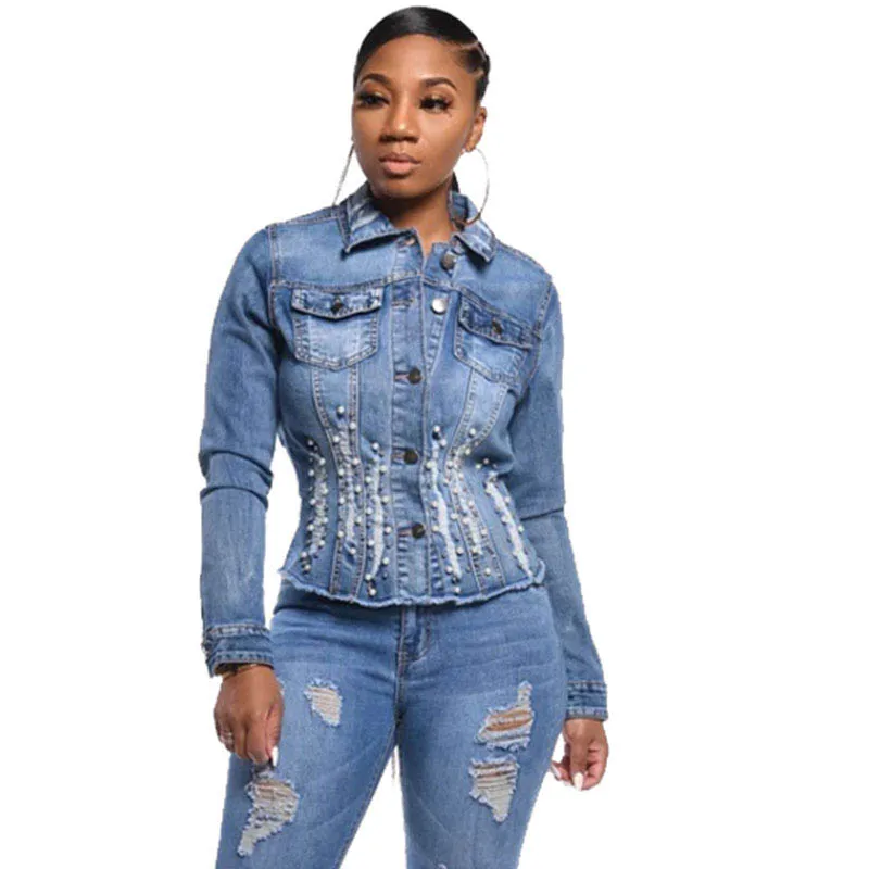 Women's Casual Blue Beaded Short Curvy Denim Jacket
Women's Casual Blue Beaded Short Curvy Denim Jacket
