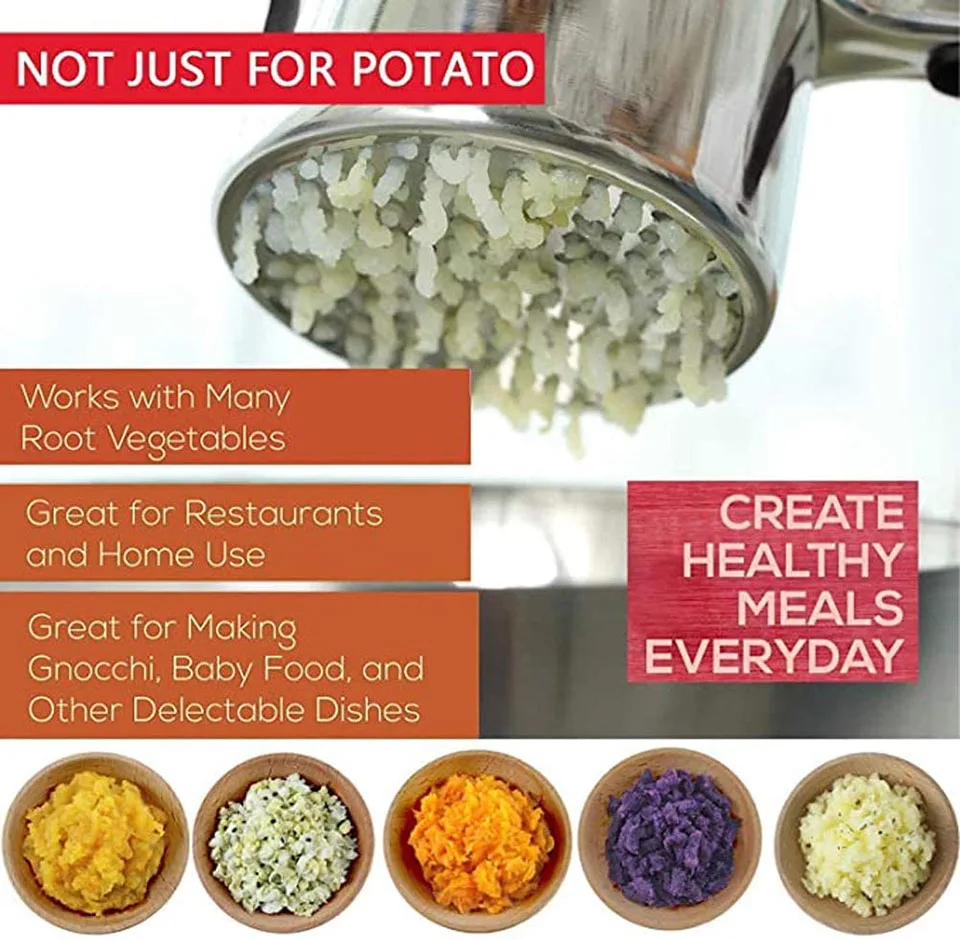 3 Interchangeable Racing Discs Potato Vegetables and Fruit Masher Food Ricer Makes Stainless Steel Masher
3 Interchangeable Racing Discs Potato Vegetables and Fruit Masher Food Ricer Makes Stainless Steel Masher