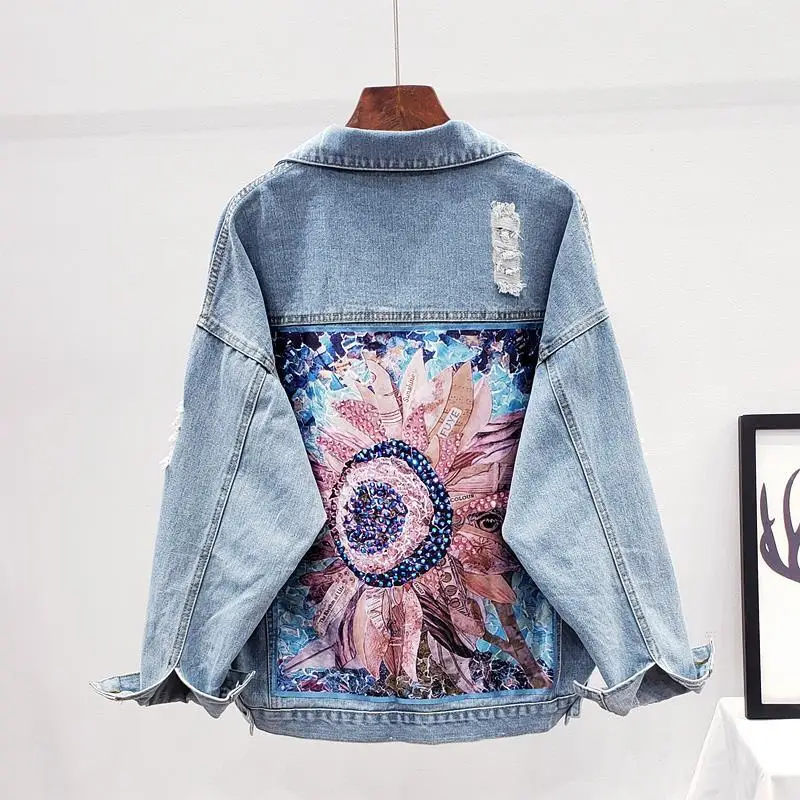 Women Denim Jacket Feminine Spring Autumn Hole Sequin Floral Appliques Embroidery Coat Vintage Long Sleeve Jeans Outerwear Femme
Women Denim Jacket Feminine Spring Autumn Hole Sequin Floral Appliques Embroidery Coat Vintage Long Sleeve Jeans Outerwear Femme