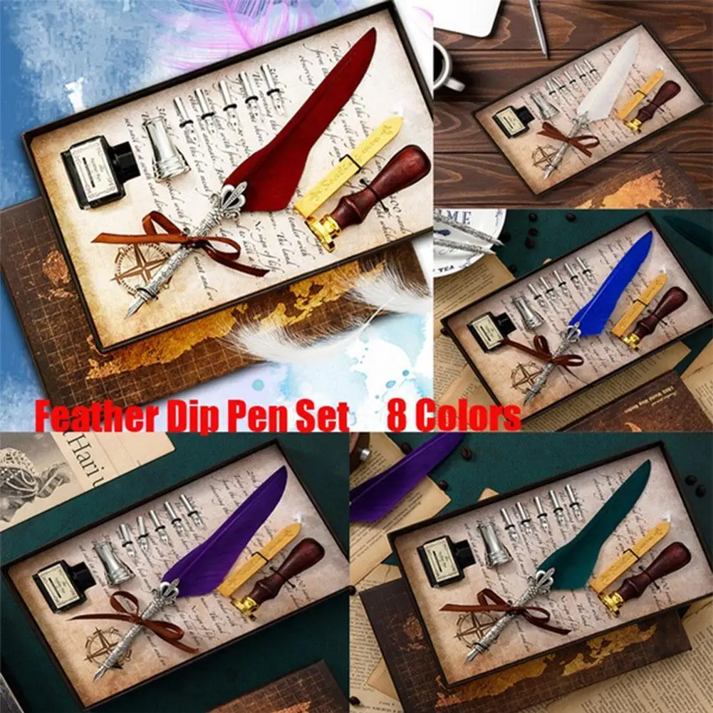 Retro Vintage Calligraphy Feather Dip Pen Writing Ink Vintage Pen Fountain Stationery Pens Creative Quill Set O8H8
Retro Vintage Calligraphy Feather Dip Pen Writing Ink Vintage Pen Fountain Stationery Pens Creative Quill Set O8H8