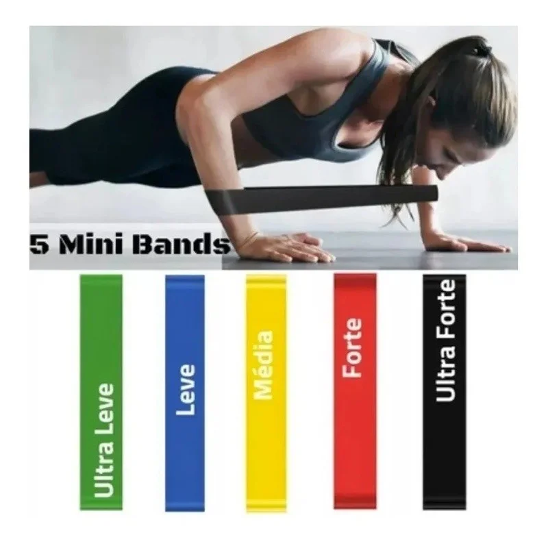 

Kit 5 Faixas Elastica Mini Band Elastico Musculação Funcional Exercício Yoga Fisioterapia treino em casa