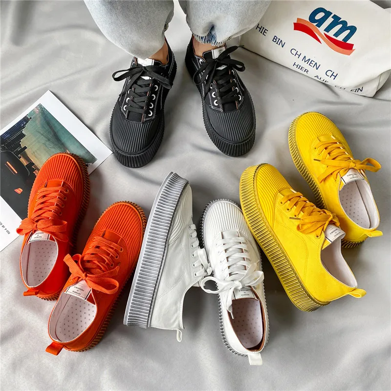 2021 New Men Canvas Shoes Distressed Platform White Shoes Breathable Round Head Casual Sports Shoes Trendy Shoes Men's Shoes