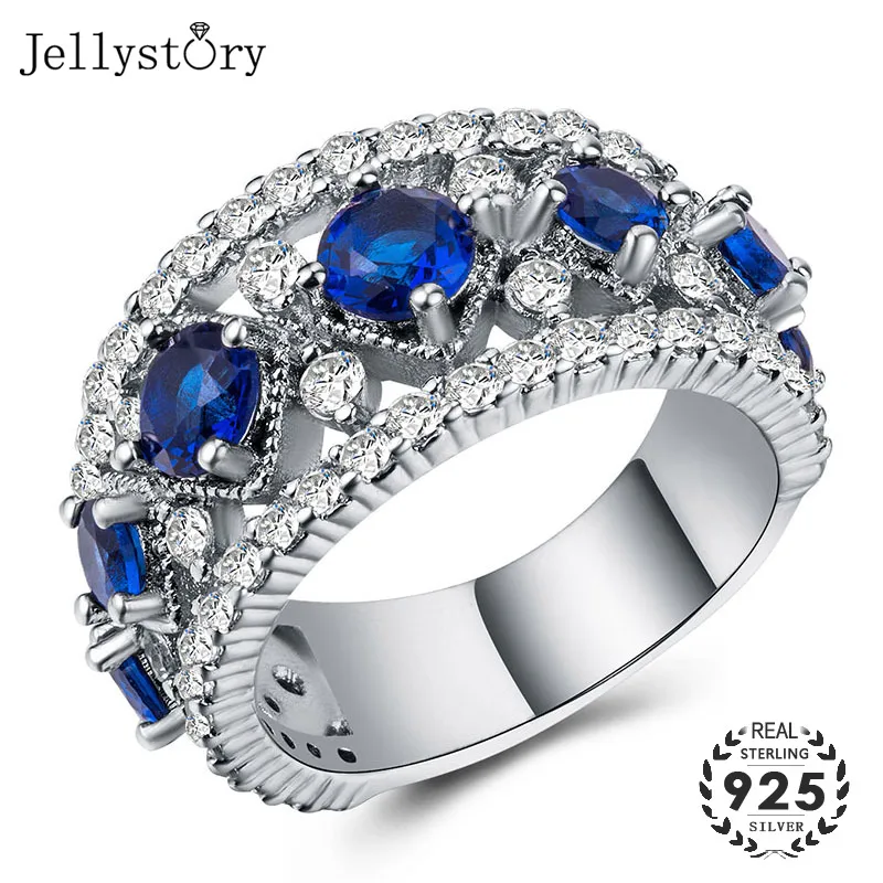 

Jellystory 925 Silver Ring with Sapphire Zircon Gemstones Geometric shape fashion jewelry for Women Wedding Party Gift wholesale