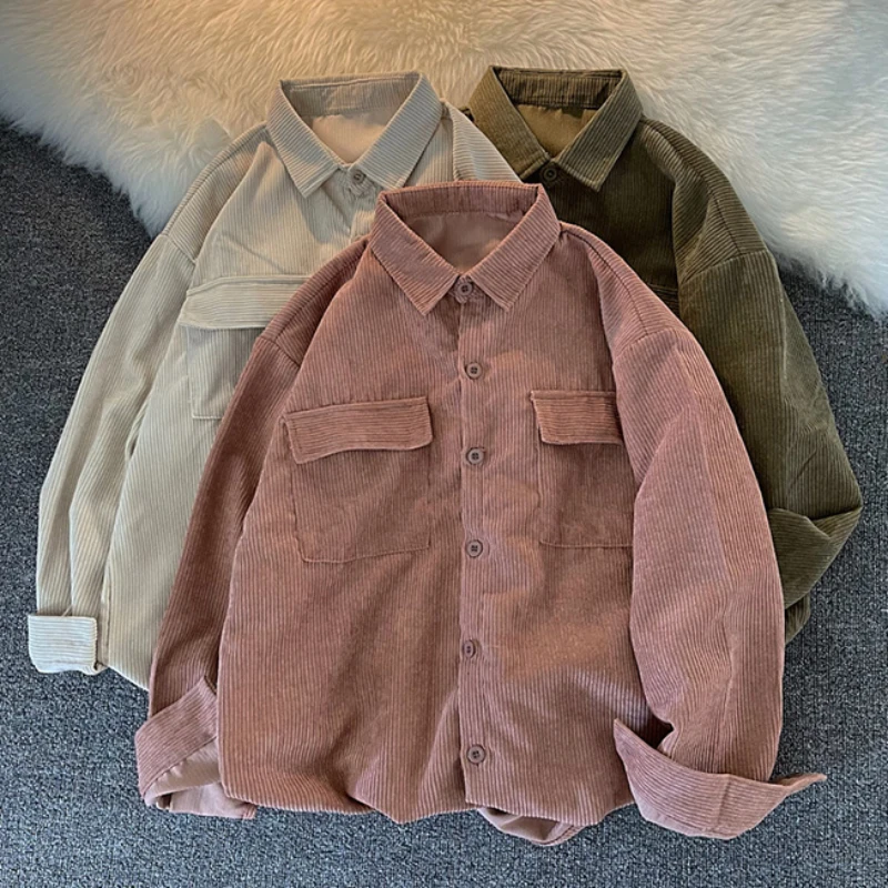 

JMPRS Corduroy Women Shirts BF Loose Korean Button Up Female Tops Vintage Casual Long Sleeve Solid Chic Autumn Ladies Pink Shirt