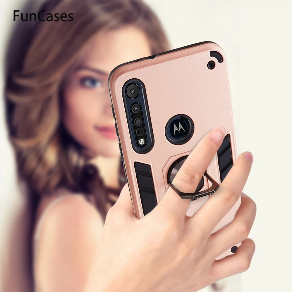 Магнитный держатель кольцо для пальца PC + TPU чехол telefoon Moto G8 Play Сотовый Защитный