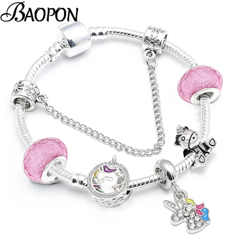 Cartoon Unicorn Beads Charm Bracelets For Women Romantic Silver Color Snake Chain Bracelet Bangle For Kids Brand Jewelry Gift
Cartoon Unicorn Beads Charm Bracelets For Women Romantic Silver Color Snake Chain Bracelet Bangle For Kids Brand Jewelry Gift