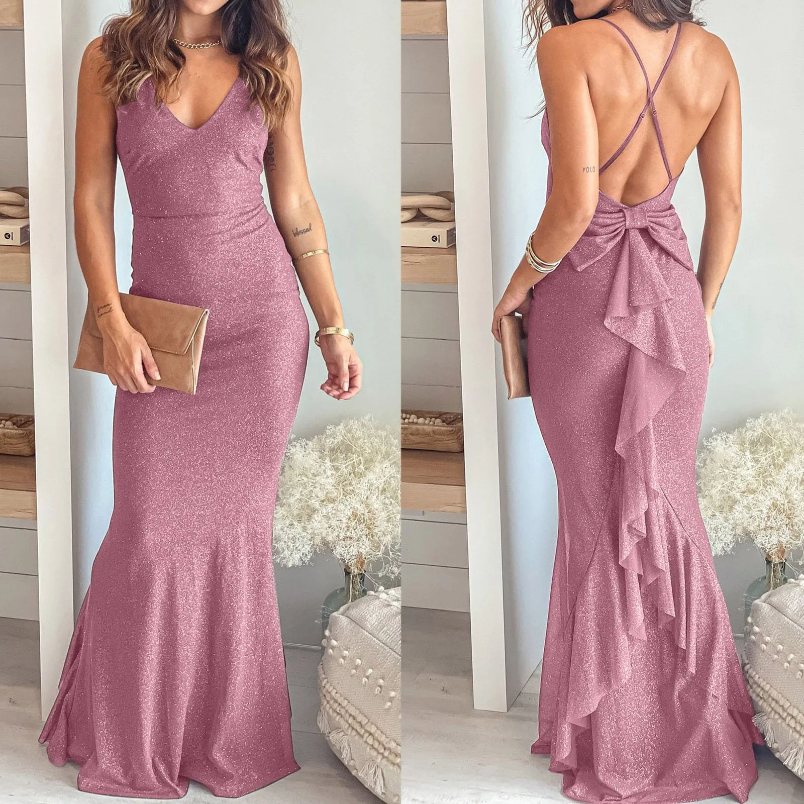 Dresses For Women V Neck Strappy Maxi Dress Evening Party Ball Gown Prom Sexy Bodycon Dress Vestidos Elegantes Para Mujer
Dresses For Women V Neck Strappy Maxi Dress Evening Party Ball Gown Prom Sexy Bodycon Dress Vestidos Elegantes Para Mujer