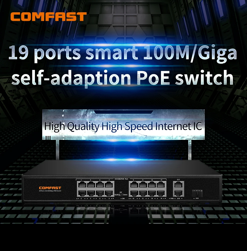 

COMFAST CF-SF1162P IEEE 802.3af/at 19 портов smart 100M/gigaself-адаптация сетевой коммутатор POE с 2 * гигабитными портами RJ45 uplink