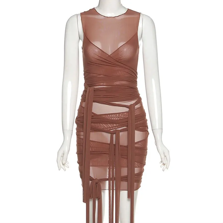 Sexy Dress Ribbons Mesh See Through Bodycon Party Dresses Women Sexy Clubwear Mini Dress Sleeveless Female Slim Outfits
Sexy Dress Ribbons Mesh See Through Bodycon Party Dresses Women Sexy Clubwear Mini Dress Sleeveless Female Slim Outfits