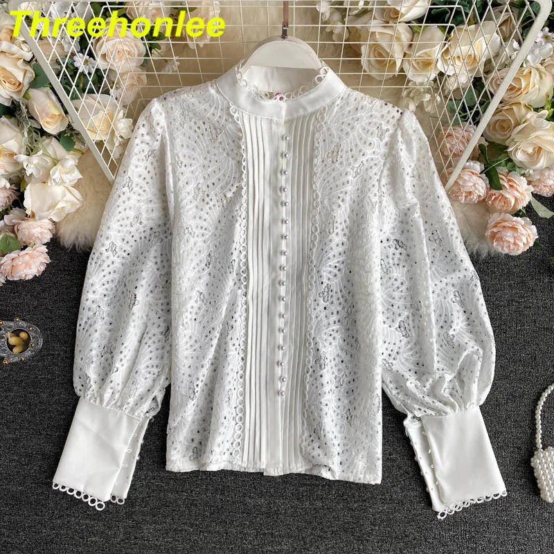 Spring 2021 Women Sexy Embroidery Beading Lace Blouses Elegant Female White Hollow Out Lantern Sleeve Tops Korean Blusas
Spring 2021 Women Sexy Embroidery Beading Lace Blouses Elegant Female White Hollow Out Lantern Sleeve Tops Korean Blusas