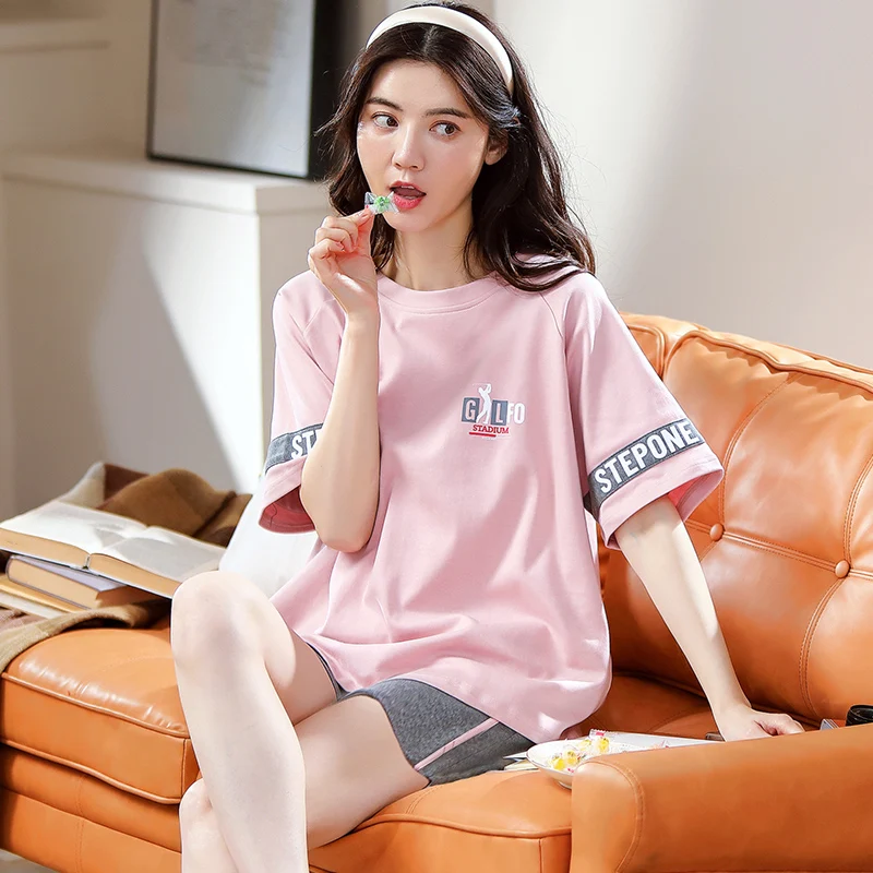 Casual Loose Pijama O-Neck Pyjama Breathable Nightwear Pink Women's Pajamas Set Soft Cotton Sleepwear Sweet Girls Home Wear
Casual Loose Pijama O-Neck Pyjama Breathable Nightwear Pink Women's Pajamas Set Soft Cotton Sleepwear Sweet Girls Home Wear