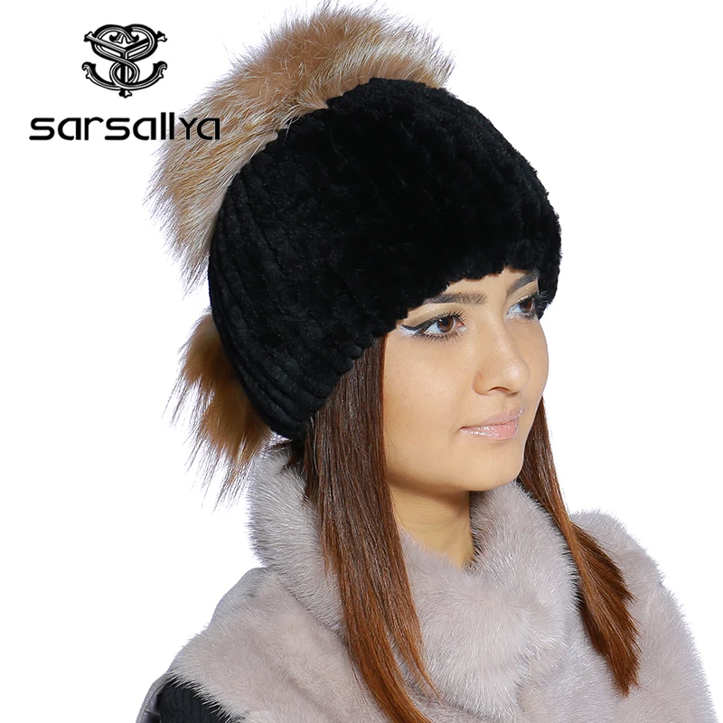 SARSALLYA Зимой меховая шапка для женщин реального рекс кролика с silver fox меховой