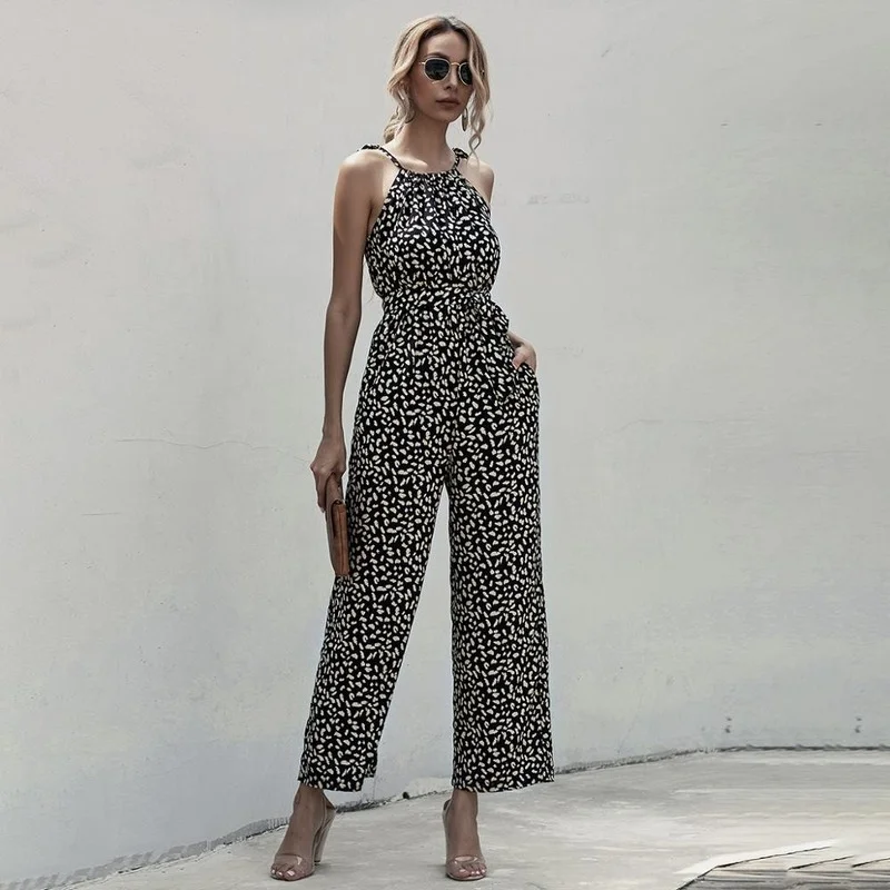 2021 Summer Women's Jumpsuit Floral Casual Black Bowknot Halter Halter Wide Legs Ladies Sling One Piece Suit Women's Belt New
2021 Summer Women's Jumpsuit Floral Casual Black Bowknot Halter Halter Wide Legs Ladies Sling One Piece Suit Women's Belt New