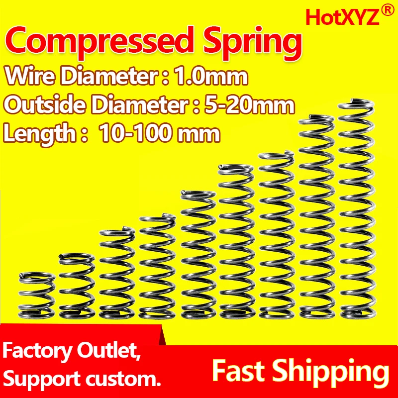 

HotXYZ Y Type Compression Spring Cylidrical Coil Rotor Return Pressure Compressed Spring Steel 65Mn Wire Diameter 1.0mm